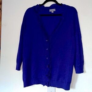 AMBER SUN XL Royal Blue Button Down Sweater 57% Silk